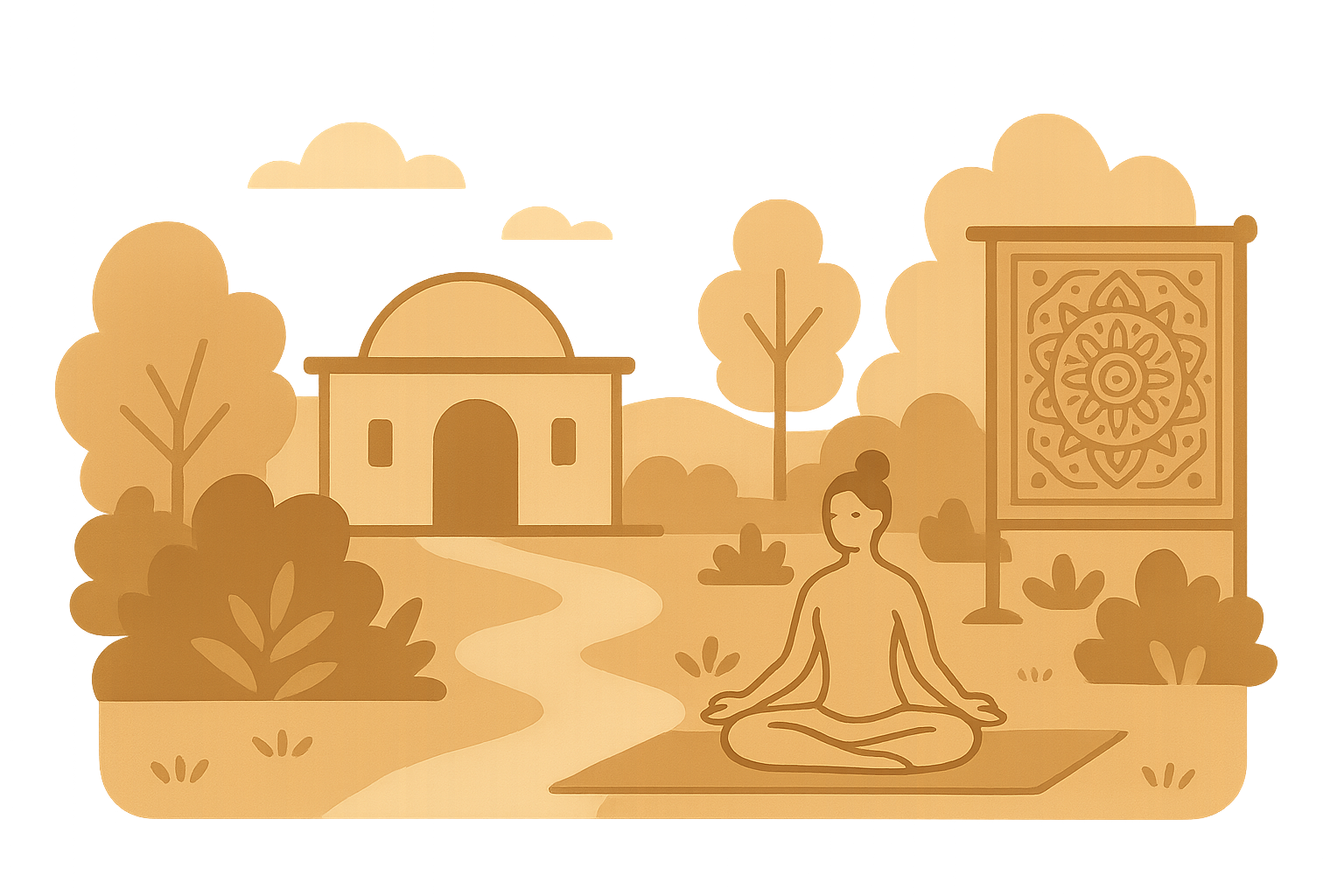 A person practicing Karma Yoga by tending to a garden in the ashram.